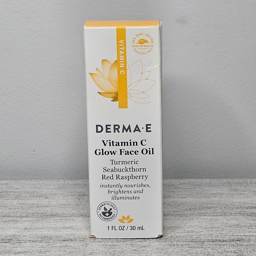 DERMA E Vitamin C Glow Face Oil w/Tumeric Red Raspberry 1 oz Exp 4/27 NEW